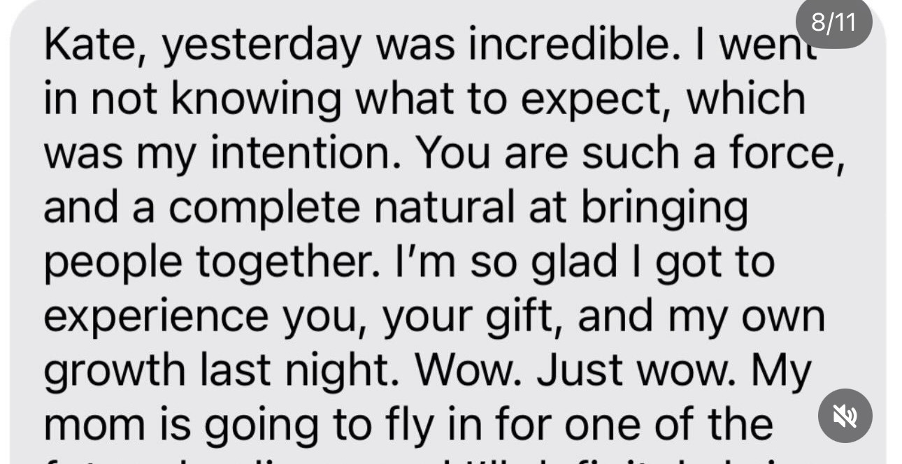 Text message testimonial from a past attendee